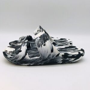 CROCS Iconic Comfort Women's 7 Double Strap Sandals Black & White Marble Slides